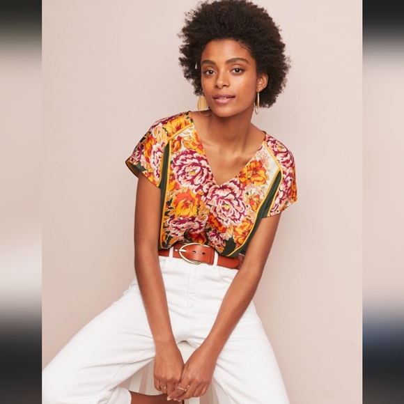 💚🏵️ Anthropologie Tiny Evesham Satin Floral Top, S - Picture 14 of 14